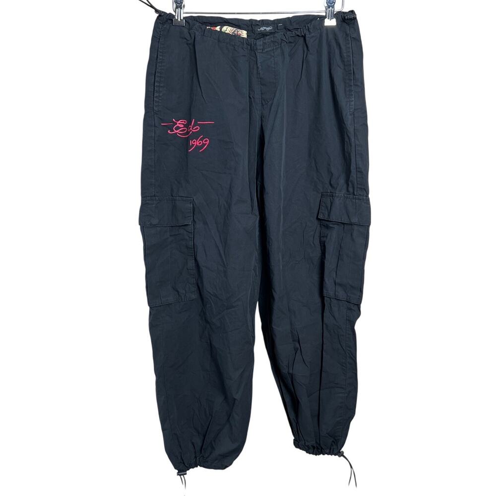 Ed Hardy Black Cargo Multipocket Graphic Pants Medium M EUC